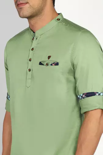 men's apple green cotton casual short kurta