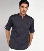 men's dark grey cotton casual short kurta