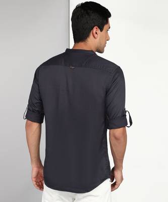 men's dark grey cotton casual short kurta 2