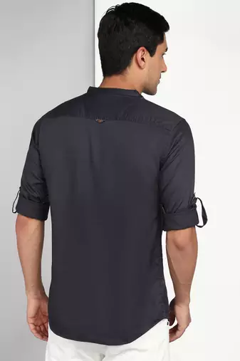men's dark grey cotton casual short kurta
