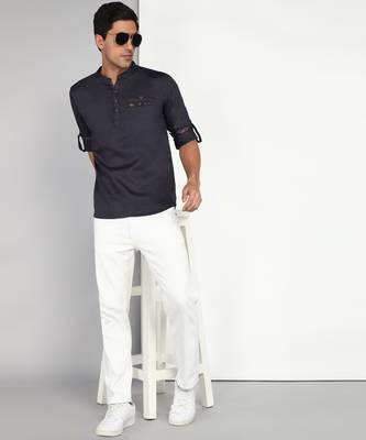 men's dark grey cotton casual short kurta 4