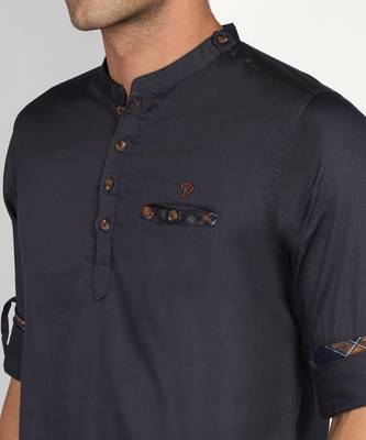 men's dark grey cotton casual short kurta 5