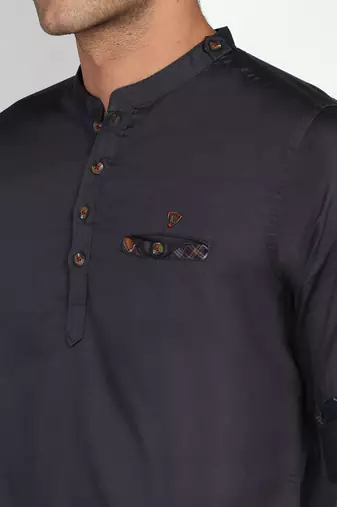 men's dark grey cotton casual short kurta