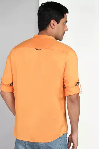 men's flame orange cotton casual short kurta