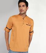 men's mustard cotton casual short kurta