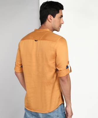 men's mustard cotton casual short kurta 2