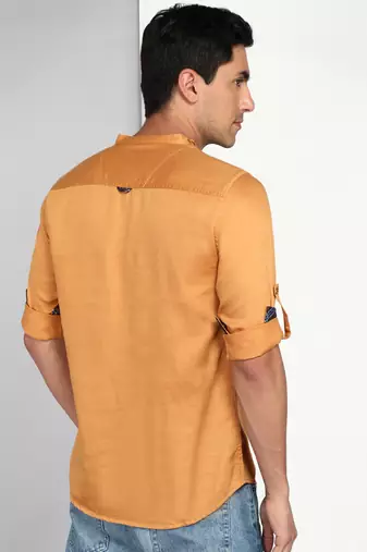 men's mustard cotton casual short kurta