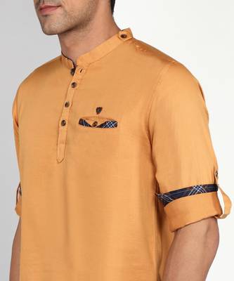 men's mustard cotton casual short kurta 5