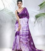 Violet and white shibori printed silk saree