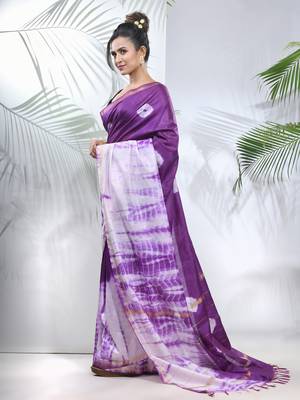 Violet and white shibori printed silk saree 2