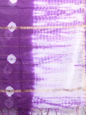 Violet and white shibori printed silk saree 4