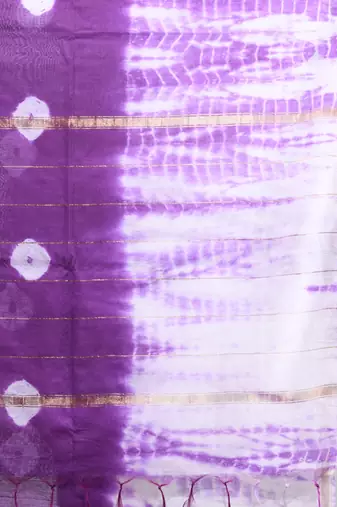 Violet and white shibori printed silk saree