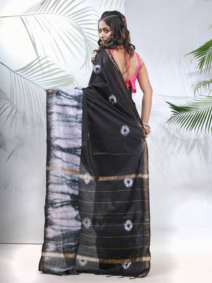Black and white shibori printed silk saree 3