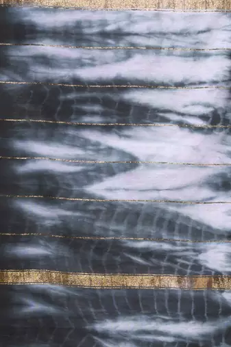 Black and white shibori printed silk saree