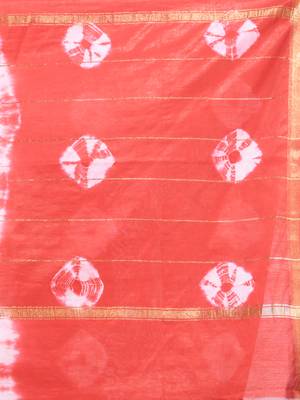 Red and white shibori printed silk saree 4
