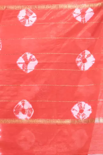 Red and white shibori printed silk saree