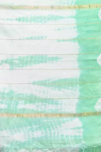 Tea green and white shibori printed silk saree
