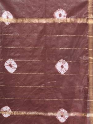 Brown and white shibori printed silk saree 4