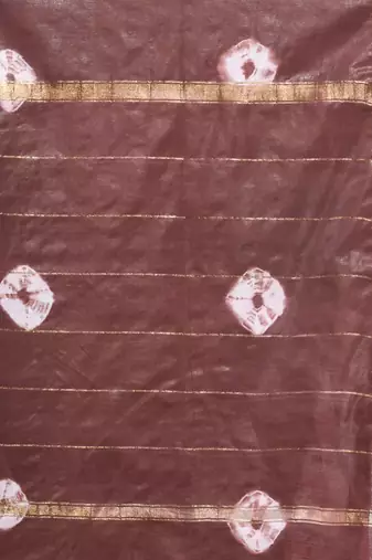 Brown and white shibori printed silk saree