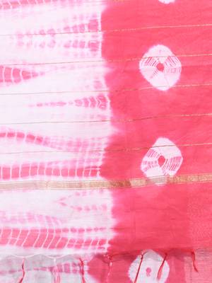 Pink and white shibori printed silk saree 4