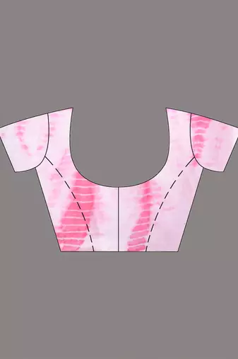 Pink and white shibori printed silk saree