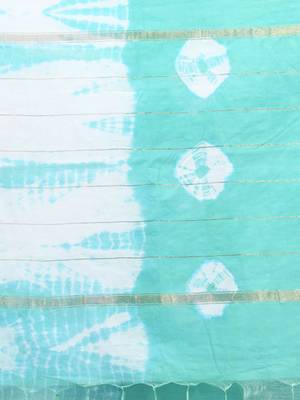 Sea green and white shibori printed silk saree 4