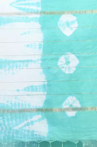 Sea green and white shibori printed silk saree