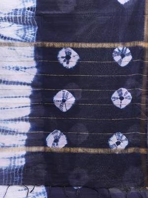 Navy blue and white shibori printed silk saree 4