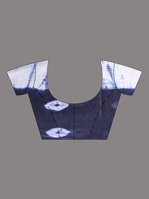 Navy blue and white shibori printed silk saree 5