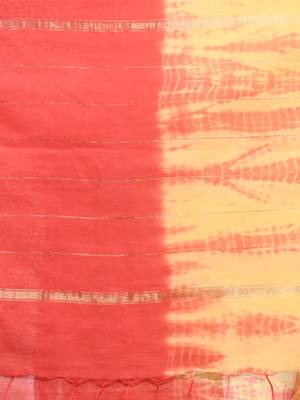 Yellow and red shibori printed silk saree 4