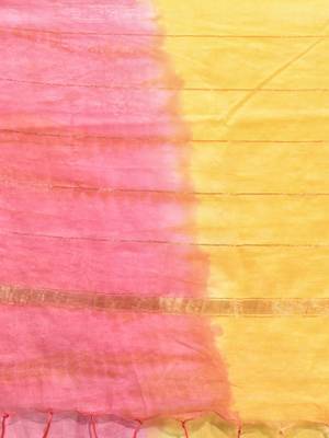 Yellow and flamingo pink silk saree with zari borders 4