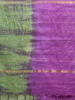 Violet and sap green shibori printed silk saree 4