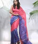 Salmon pink and aegean blue shibori printed silk saree