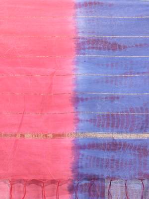 Salmon pink and aegean blue shibori printed silk saree 4