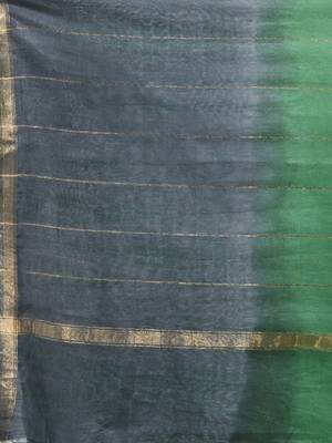 Green and grey shibori printed silk saree 4