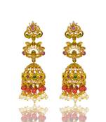 Gold plated cz orange beads long jhumka jhumki earrings with pearls