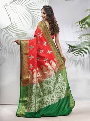 Rust embroidered motifs silk saree with zari borders 3