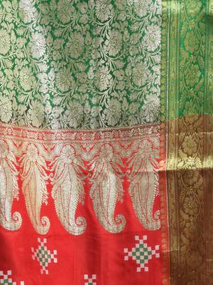 Rust embroidered motifs silk saree with zari borders 4
