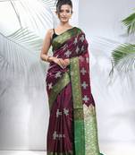 Purple embroidered motifs silk saree with zari borders