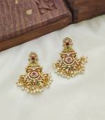 Gold plated handcrafted kempu ruby emerald stone with pearls peacock chandbali earrings