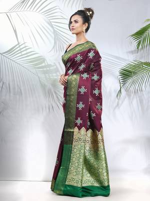 Purple embroidered motifs silk saree with zari borders 2