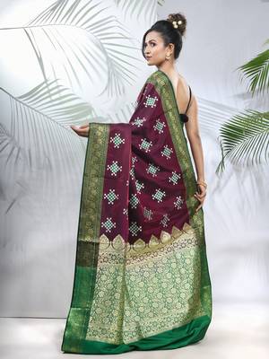 Purple embroidered motifs silk saree with zari borders 3