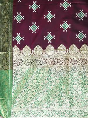 Purple embroidered motifs silk saree with zari borders 4