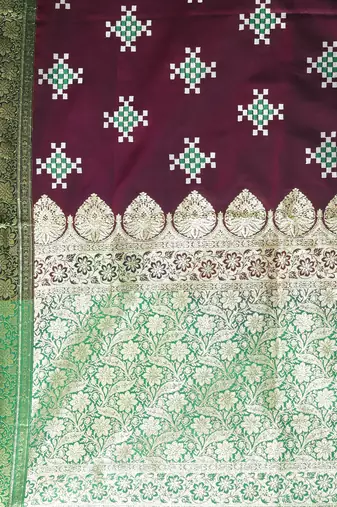 Purple embroidered motifs silk saree with zari borders