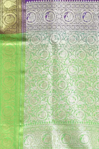 Violet embroidered motifs silk saree with zari borders