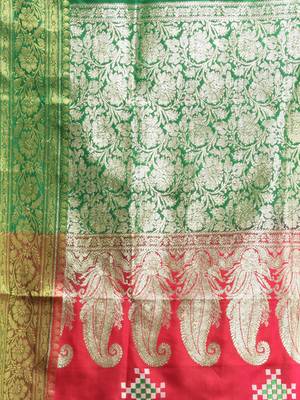 Rani pink embroidered motifs silk saree with zari borders 4