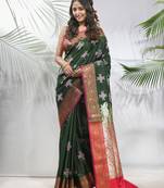 Green embroidered motifs silk saree with zari borders