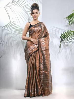 Copper polka dots tissue saree with stripes pallu 1
