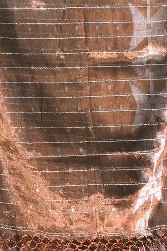 Copper polka dots tissue saree with stripes pallu