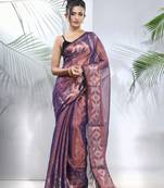 Blue polka dots tissue saree with stripes pallu